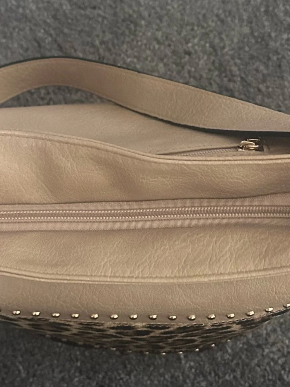 Montana West Leopard Print Studded Hobo Shoulder Bag Beige Brown Gold